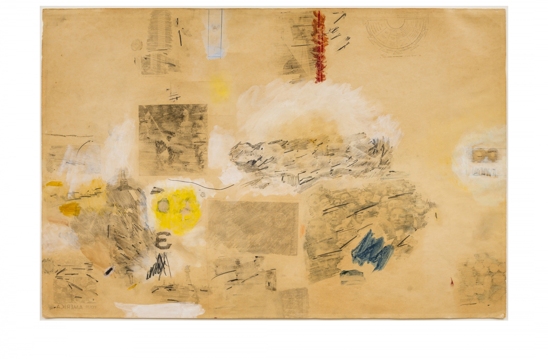ROBERT RAUSCHENBERG&nbsp;(1925-2008)
&nbsp;

A-Muse
1958
combine drawing of solvent transfer, graphite, transparent&nbsp;and opaque watercolor, and oil pastel on buff wove paper
23 5/8 x 35 1/2 inches
&nbsp;&nbsp;(60 x 90.2 cm)

signed and dated verso lower right: &quot;RAUSCHENBERG 1958&quot;


&nbsp;

INQUIRE